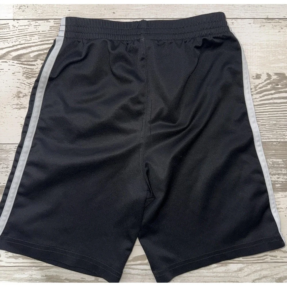 Adidas Shorts Boys 7 Black 3 Stripe Athletic Elastic Waist Soccer Gym Training